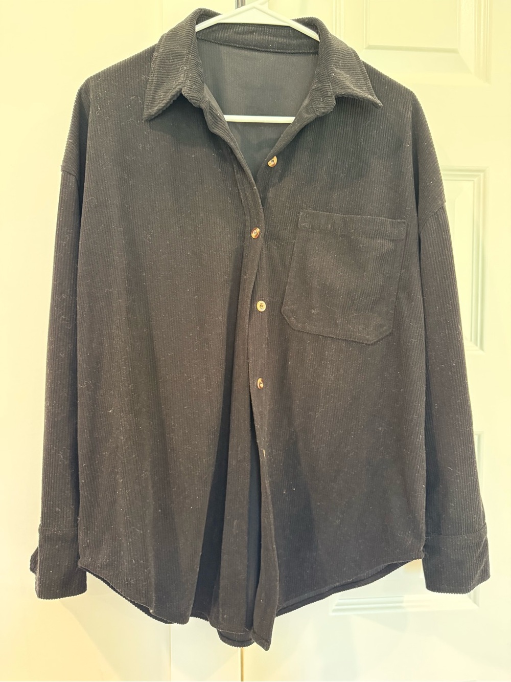 Women's Black Corduroy Button-Down Shirt